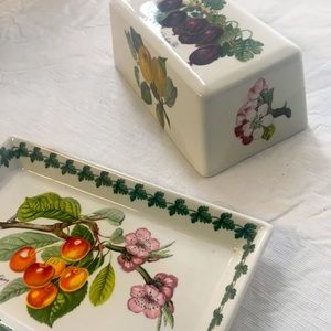 Vintage Portmeirion Pomona butter dish and oil & vinegar bottles
